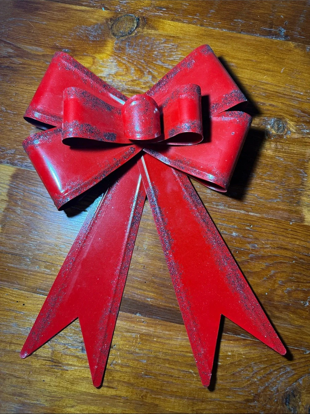 🎄 Red Distressed Metal Decorative Bow Wall or Wreath Accent w/Hanger